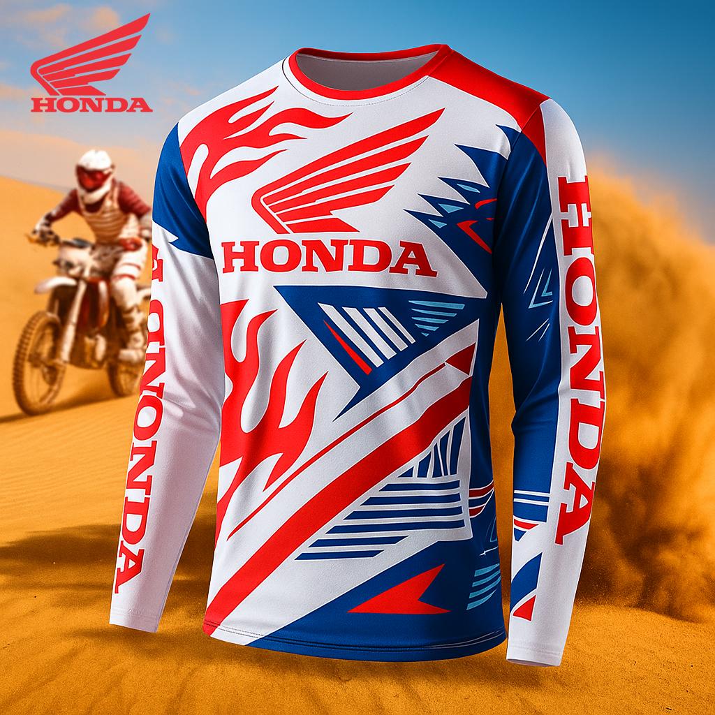 

Honda Printed Pattern Off-road Motorcycle Jersey Mountain Bike Racing Sport Long Sleeve T-Shirt Breathable Quick Drying Top S