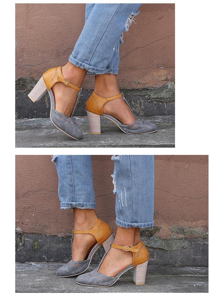 Spring/Summer 43 Large Size Women's Round Toe Thick Heel Sandals