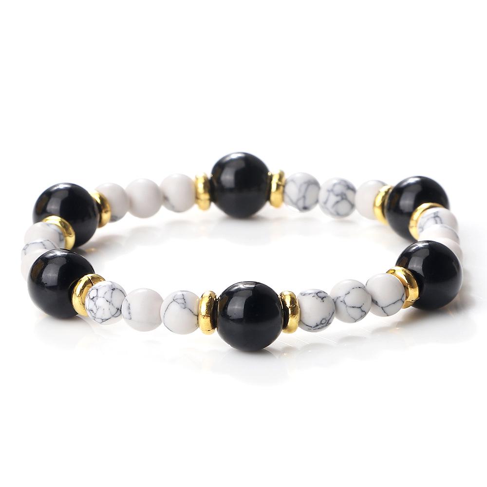 Men s Retro Tiger Eye  Volcanic Rock Beaded Bracelet with Malachite, Black Line, and Turquoise.