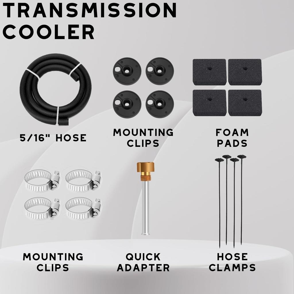 Transmission Oil Cooler, Universal 4 Pass Tube and Fin Design, Compatible with Ford, Chevrolet &Dodge Ram- Black- Aluminium