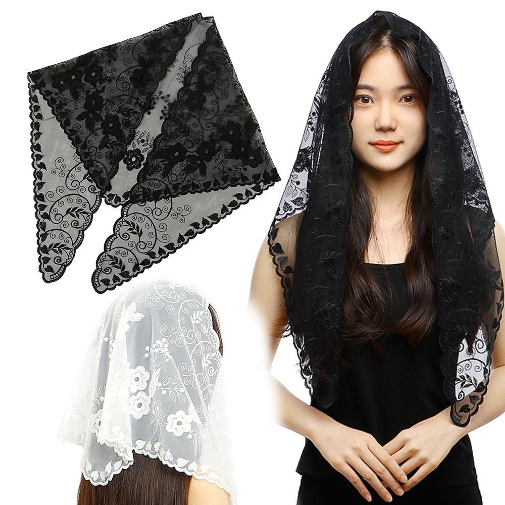 Fashion Lace Flower Hair Scarf Headband Vintage Cute Bandanas for Women Bohemian Thin Sweet Headscarf Shawl Photography