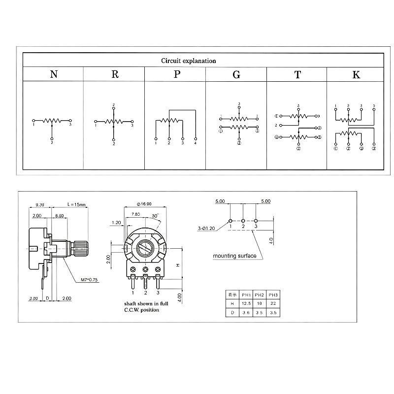 5Pcs Wh148N 15Mm Single Potentiometer B Type Variable Resistor Volume Control Potentiometer Audio Amplifier Electronic Circuit