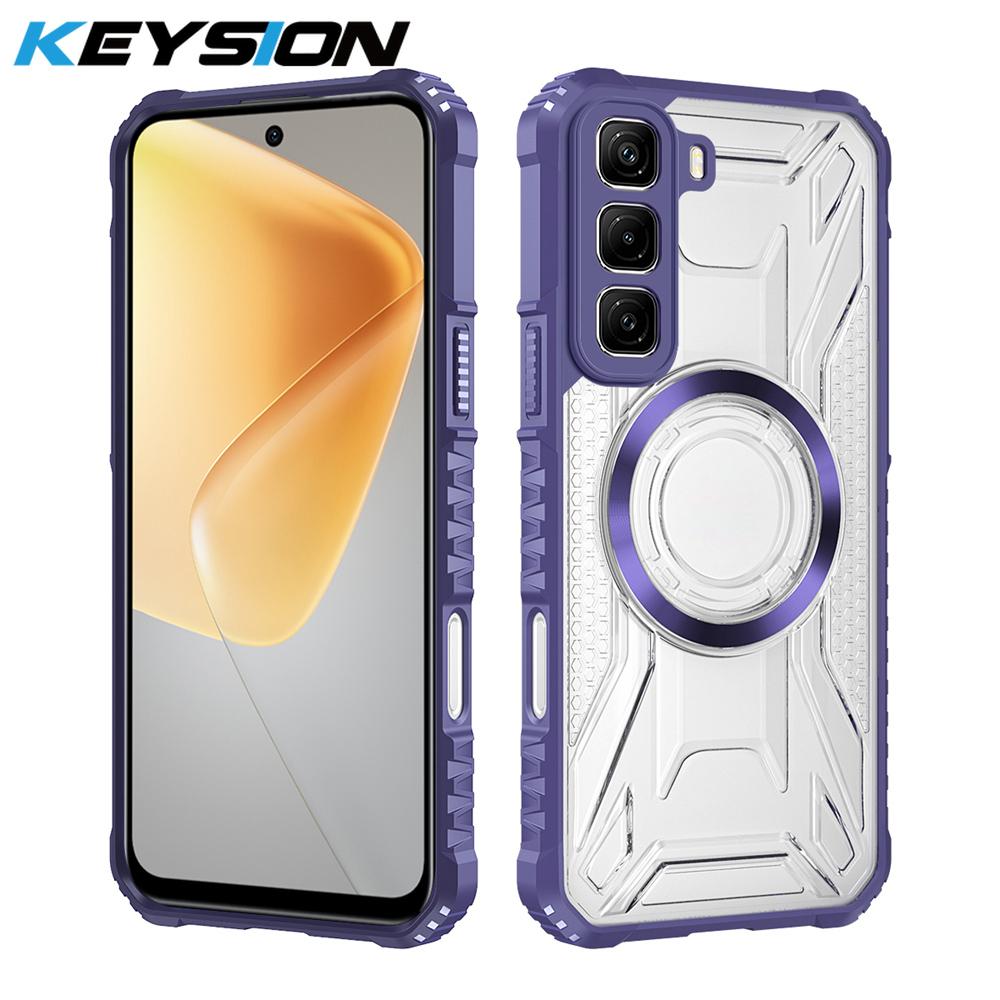 KEYSION Transparent Magnetic Case for Infinix Hot 50 4G Silicone+PC Heavy Duty Shockproof Phone Cover for Infinix Hot 50 Pro+ 4G