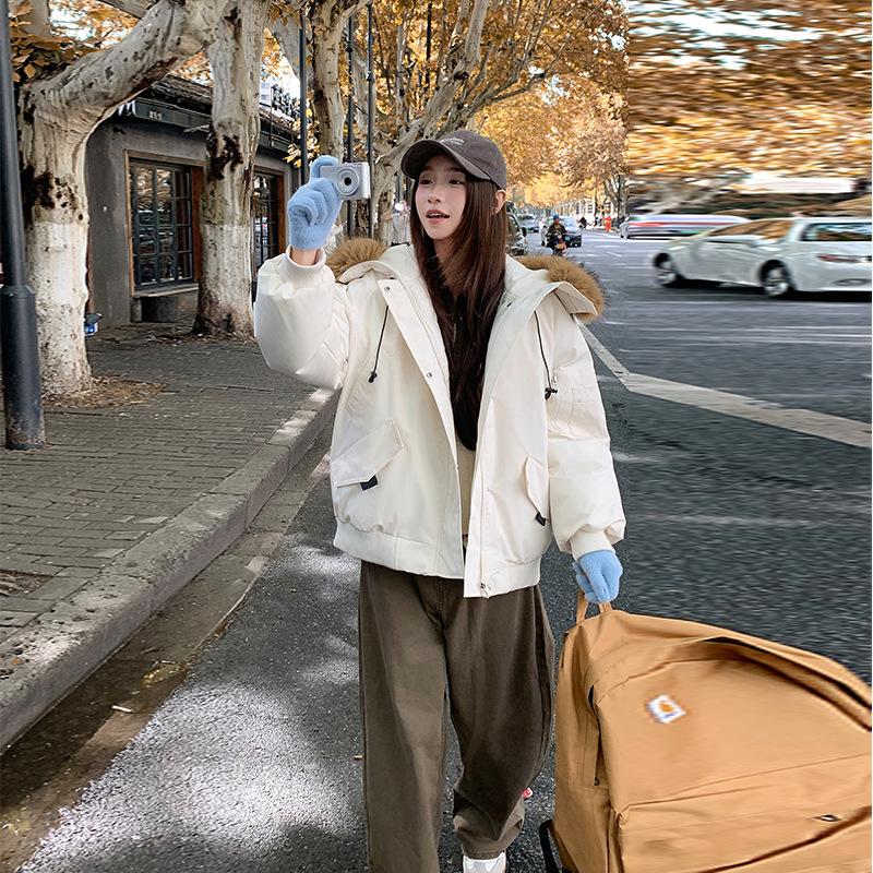 

New cotton-padded clothes women s short coat thickened cotton-padded jacket loose fashion hooded winter small cotton-padded clothes S