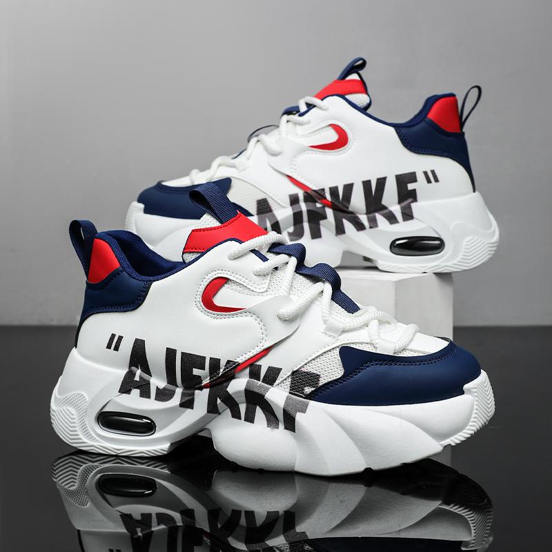 Two Tone Men Casual Sneakers Thick Sole Height Increase Air Cushion Breathable Fashion Daily Sports Shoes