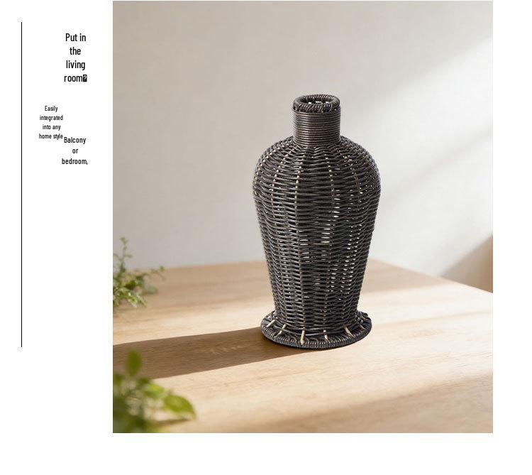 High-Grade Imitation Rattan Woven Vase for Dried Flowers - Elegant Living Room and Desktop Ornament