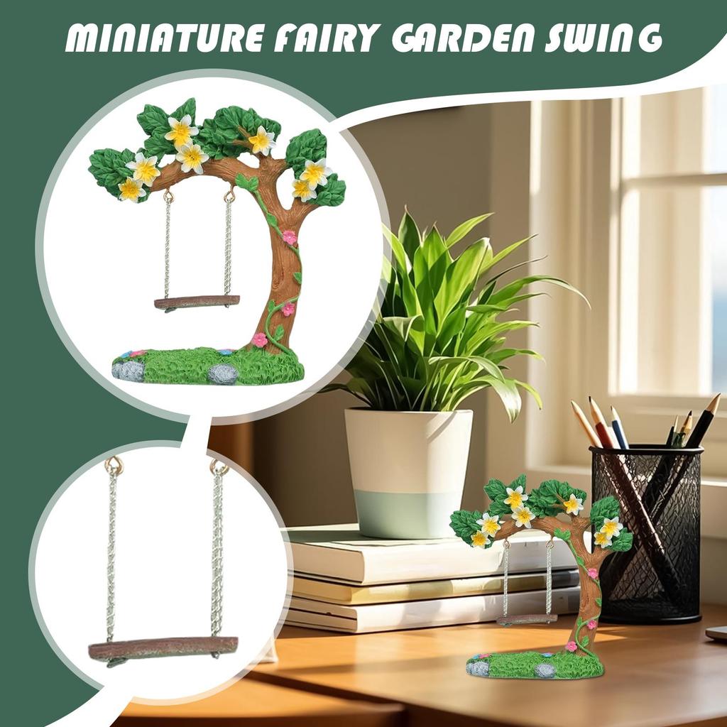 Miniature Fairy Garden Decoration Resin Indoor Miniature Fairy Garden Swing Statues Small Doll House Decoration For Driveway