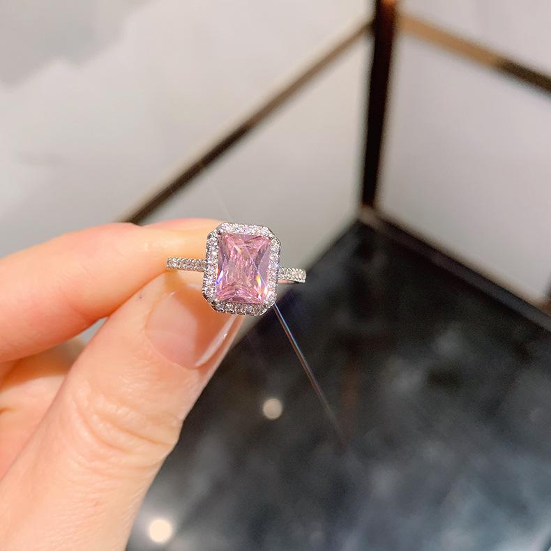 Cross Border Simulation Paraiba Pink Ring Socialite Emerald Square Jewelry