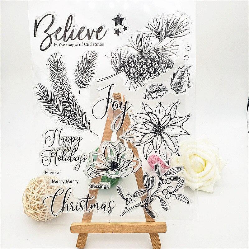 15x20.5 Christmas Pine Clear Stamps Transparent Seal Silicone Seal TPR Christmas Wedding Roller Stamps DIY Scrapbook Album Card