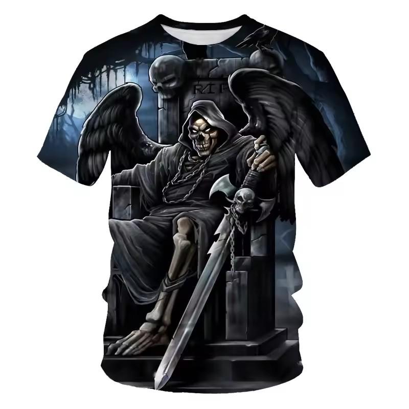 Men's T-Shirt Undead Skeleton Pattern 3d Print Short Sleeve Casual Man Clothes Summer New Sport Shirts Oversized Tees for Men
