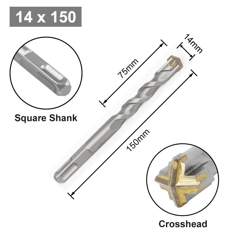 Cross Bit Four-Blade Electric Hammer Bit Carbide Impact Drill Concrete Reinforcement Square Shank Round Shank Five-Pit Shank