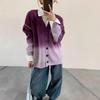 Versatile gradual change knitted cardigan autumn and winter new loose casual lazy wind sweater jacket women