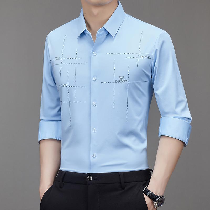 Men Long Sleeve Turn Down Collar Business Casual Wrinkle Free Shirt