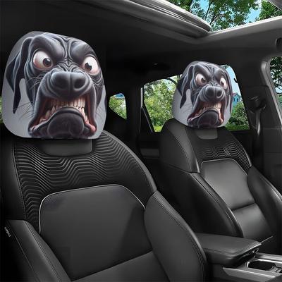Angry Black Dog Funny Cartoon Breathable General Motors Headrest Cover Two-piece Set, Retractable and Easy To Install