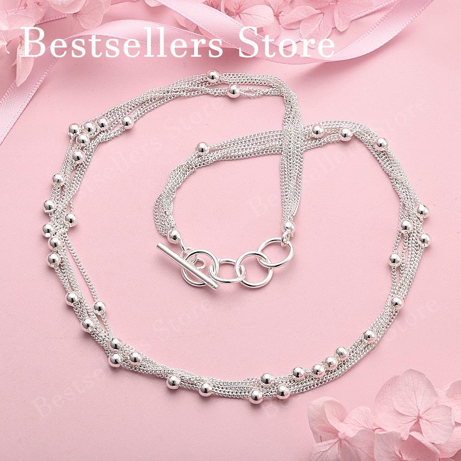 925 Sterling Silver Exquisite Beaded Necklace Women Fashion Party Favor Wedding Jewelry Accessories