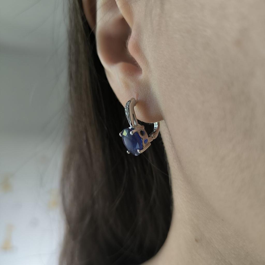 Silberohrringe mit natürlichem Saphir 6,528 ct, Zirkonia (2181002)
