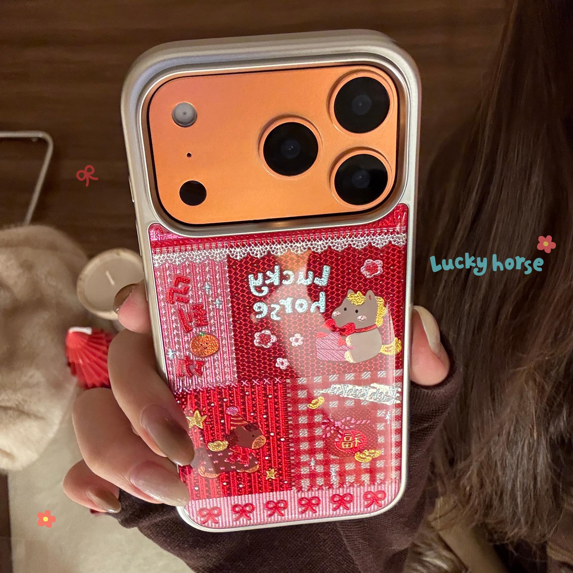 

Red Gilded Pony iPhone 16 Pro Max Case, New Year 14, Compatible with Apple 17, Epoxy Finish Samsung S24 FE