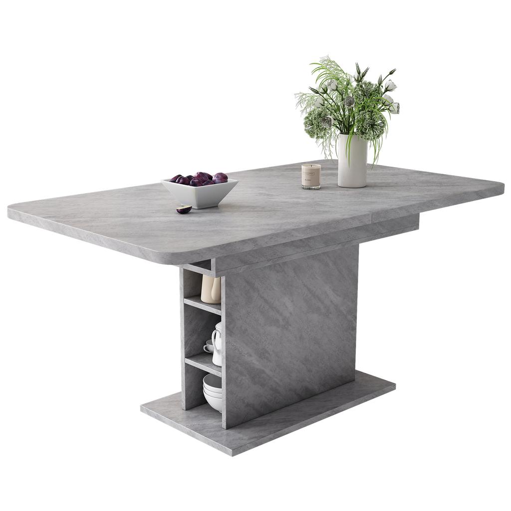 Dining Table Wood, Extendable Dining Room Tables with Storage, Rectangular Kitchen Table, Grey