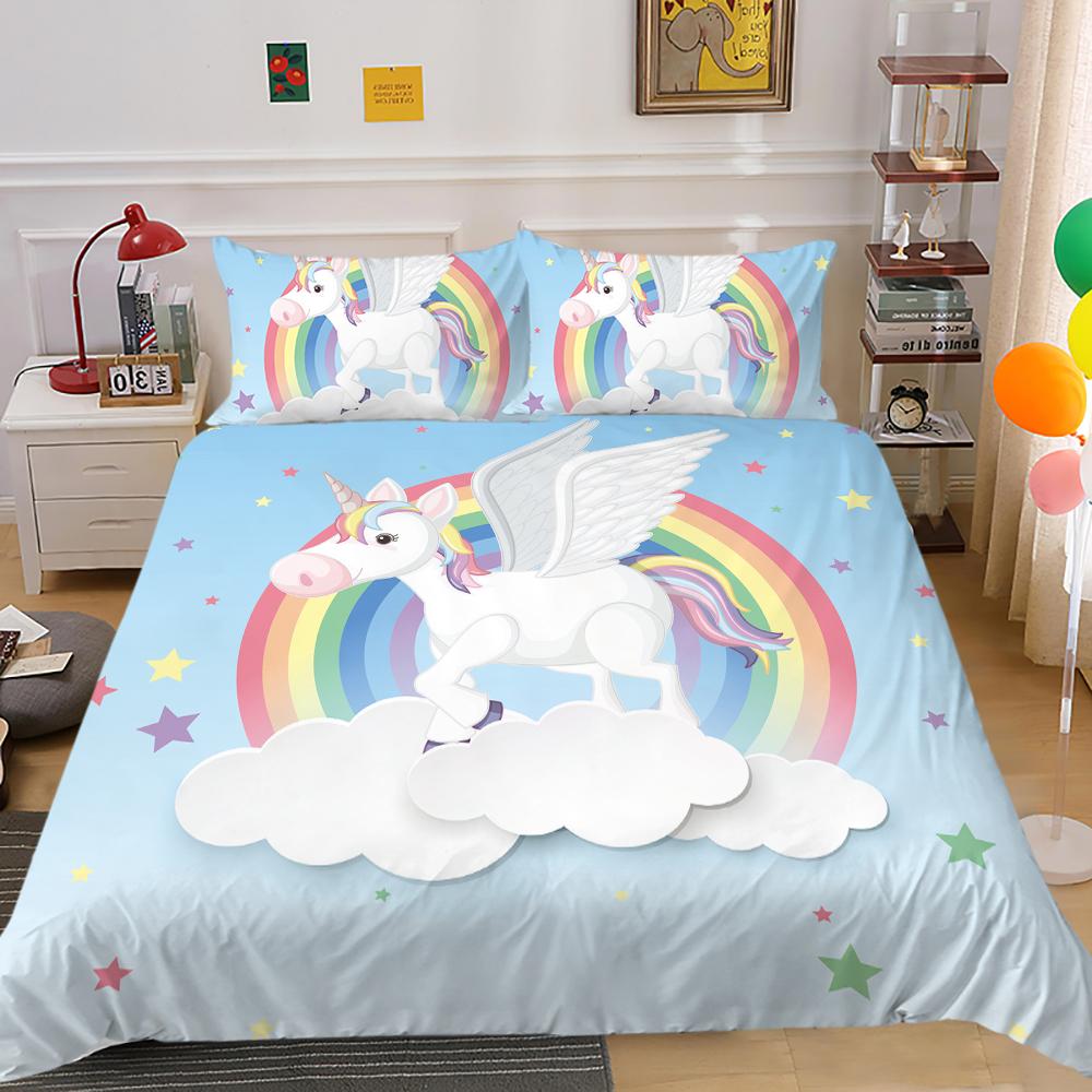 Lovely Duvet Cover Set Unicorn Bedding Set Cover Unicorn Print Home Bed Clothes Girl Single Double Size Bed Cover Soft Pillowcase