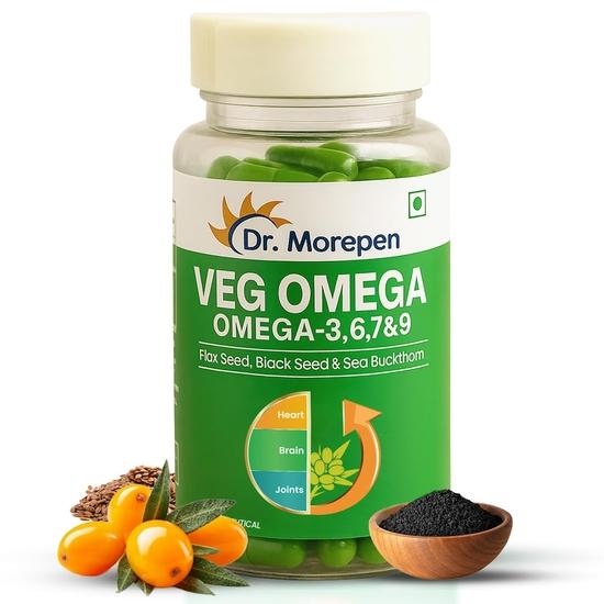 DR. MOREPEN Veg Omega 3 6 7 9 Capsules 500mg Flax Seed, Black Seed & Sea Buckthorn - 60 Veg Capsules