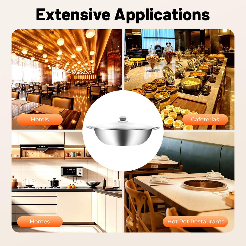 Dual Side Stainless Steel Hot Pot, 13 Inch Divided Soup Pot with Lid, Professional Mandaring Duck Pot for Induction Cooktop