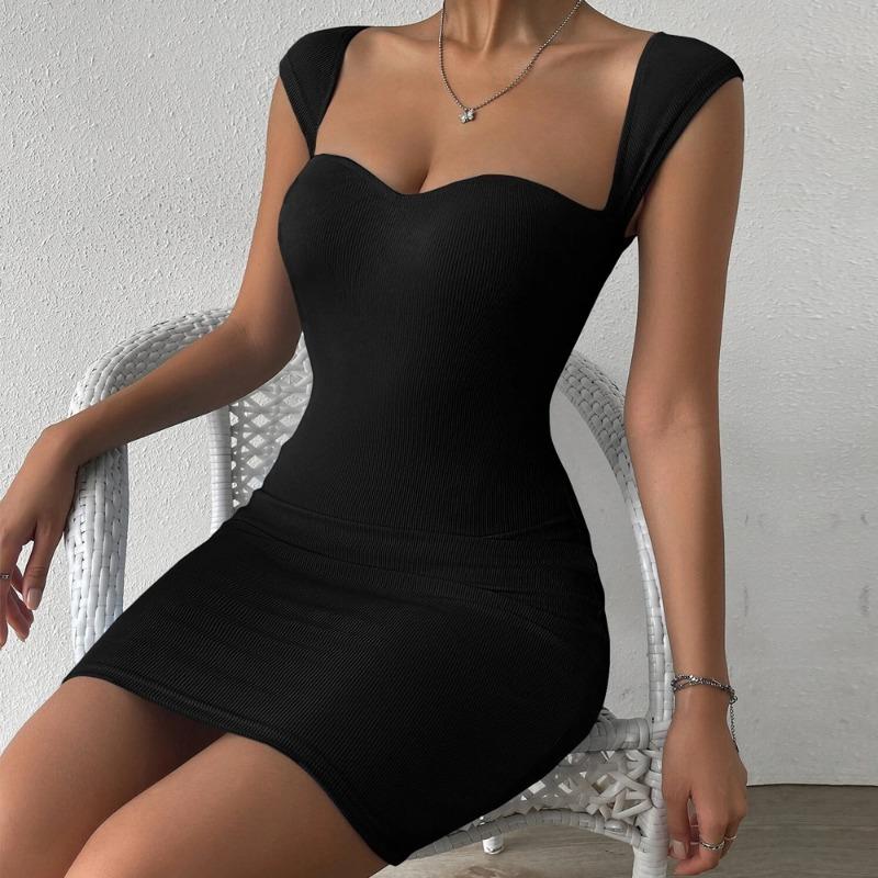 Women European American Style Sexy Sleeveless Knit Bodycon Suspender Mini Dress