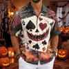 Camicia Casual da Uomo a Maniche Corte con Collo Cubano per Halloween, Vestibilità Larga