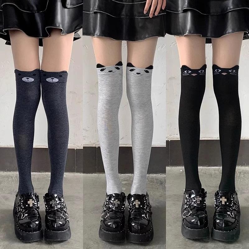 Autumn Winter New Cat Panda Stockings Cute Cartoon Cotton Over Knee Socks Soft Warm Stocking For Kawaii Girls Daily Wear Cosplay