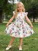 Rochie casual europeană și americană pentru copii, cu mâneci clopot, imprimată, cu curea