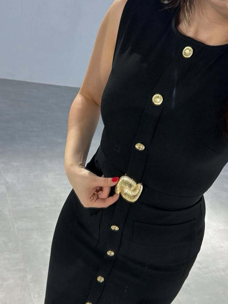 Women's European and American Style Sleeveless Midi Dress with Belt - Sexy Crew Neck for Spring