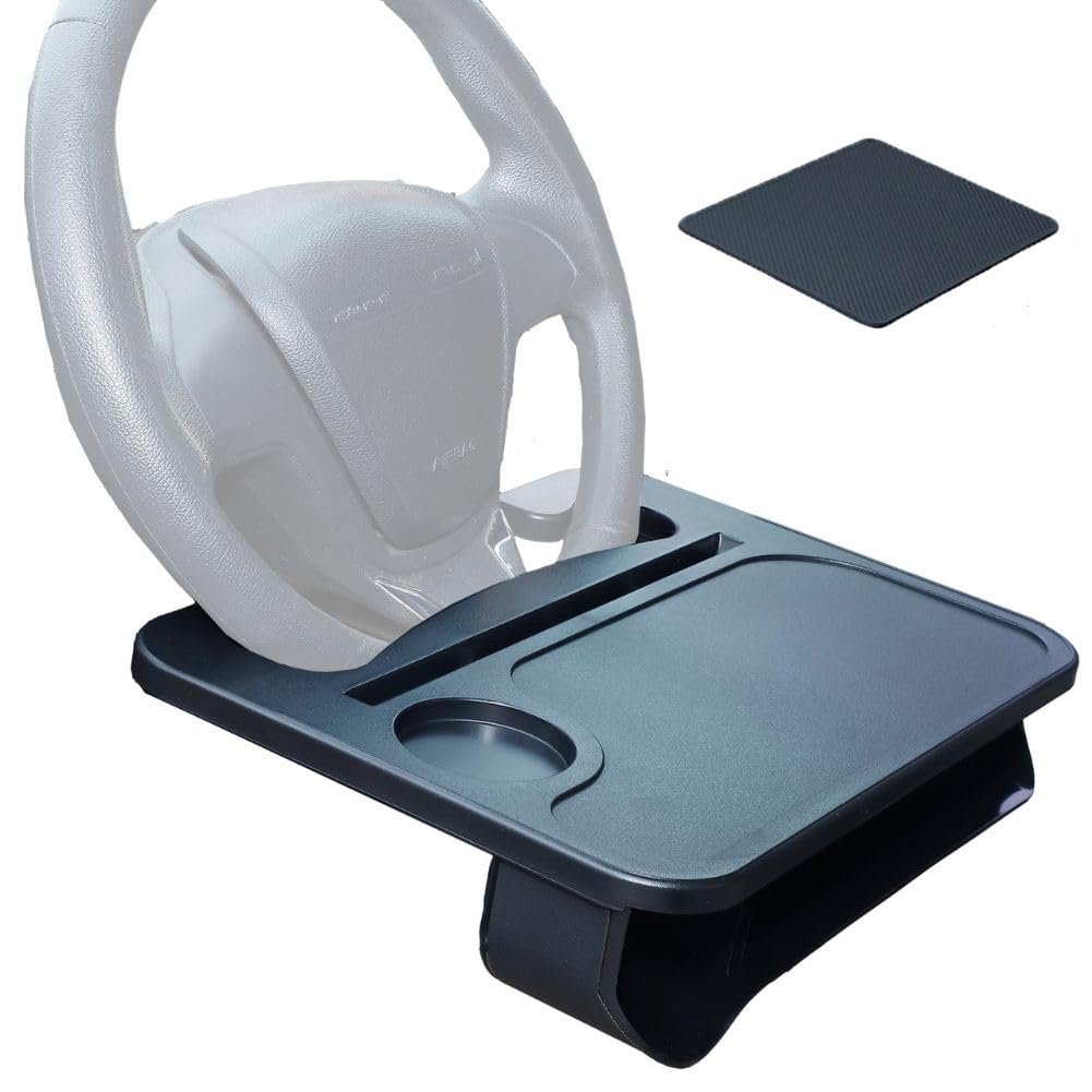 

PALTIA Руль автомобиля с боковым столиком и сиденьем для автомобильного кемпинга, карманный столик для напитков, 2-сторонний, карманы, поднос, для еды, для компьютера, стол, письменный стол, нескользящий