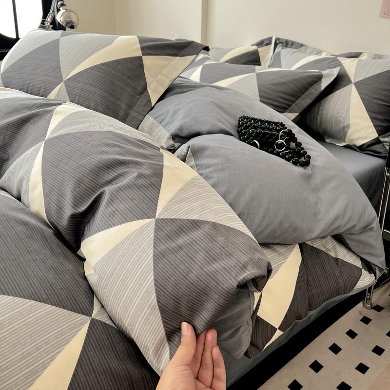 Sleep Grid All Cotton High Count High-Density Combed Cotton Nordic Gentleman Style Four Piece Set