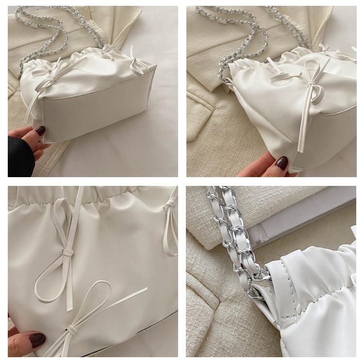 Large Capacity Simple Leisure Commuter Bucket Bag Chain Bowknot Shoulder Bag for Women Girl Gift