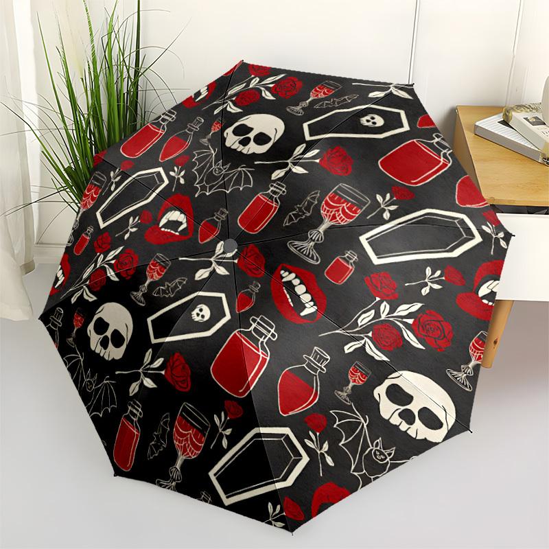 1pc Vampire Gothic Automatic Umbrella - 8-Rib Portable Folding Black Iron Frame for Outdoor, Beach, Travel, Beach Umbrella,104