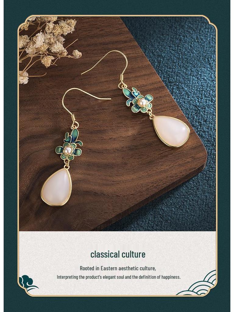 Klassische National Trend Jade & 925 Silber Ohrstecker