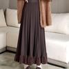 Autumn Winter Women's Knitted Pleated Skirt Long High-waist A-line Skirt