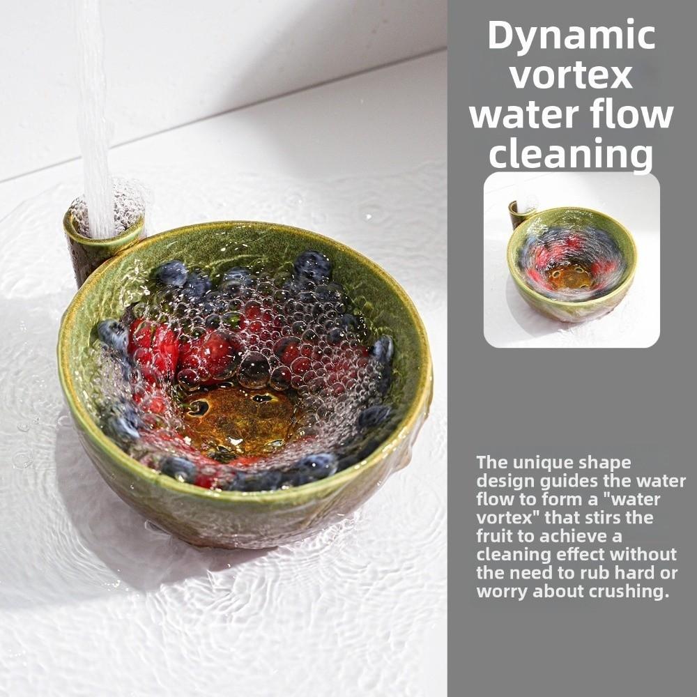 Ceramic Automatic Fruit Washing Bowl Quick Drain Berry Strainer Basket  Home Kitchen