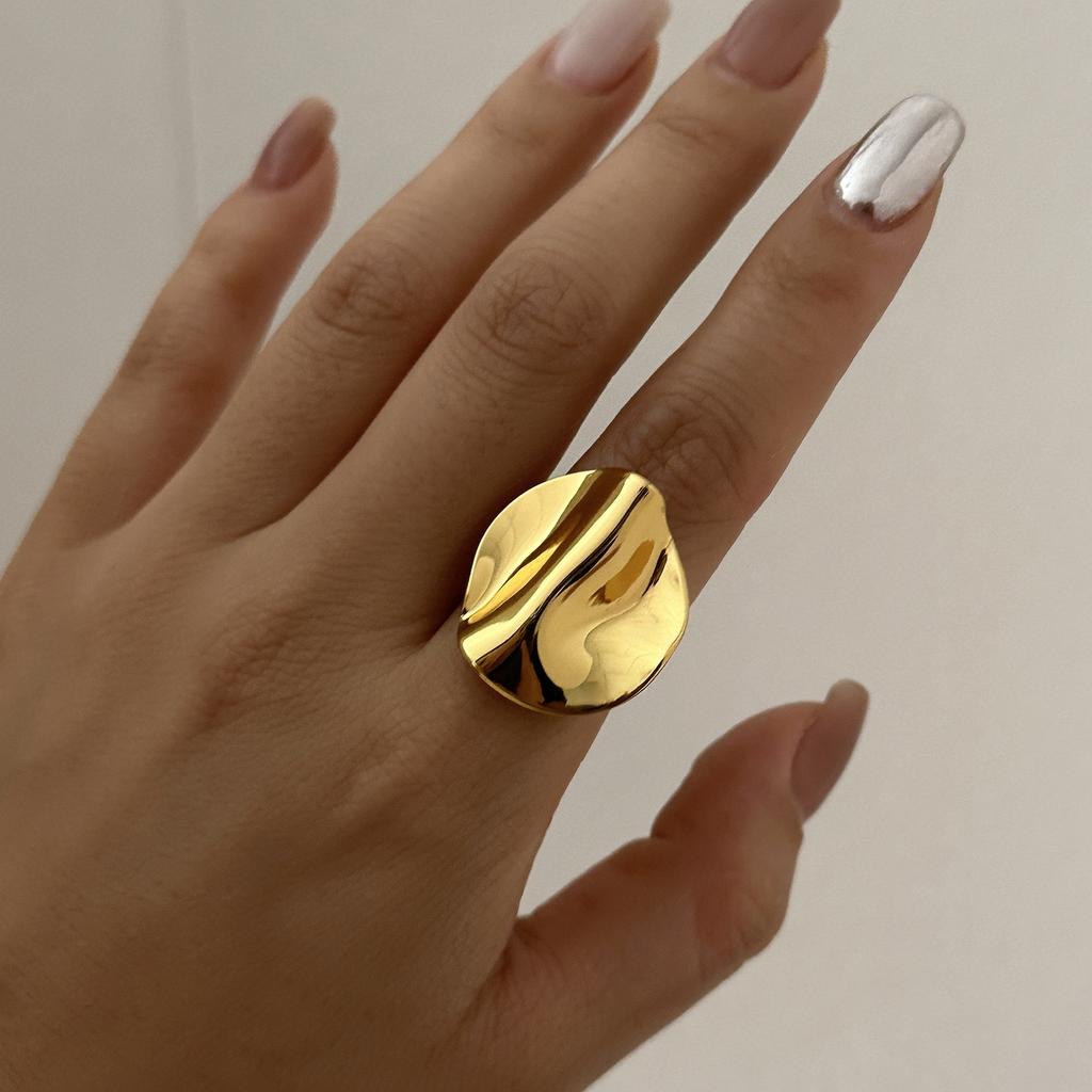 Stainless Steel Gold Plated Rings For Women Hammered Textured Love Heart Butterfly Irregular Wide Open Finger Ring Boho Jewelry