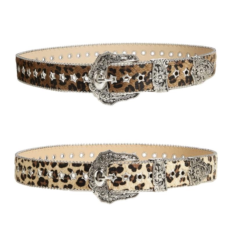 Stylish Leopard Print PU Leather Belts Adjustable Waistband For Casual Outfits Durability Light weight Accessory