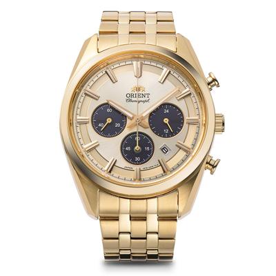 Moderní chronograf na solární pohon SOLAR Domácí záruka Champagne Gold [Orient Watch] Výrobce RN-TX0301G Pánské