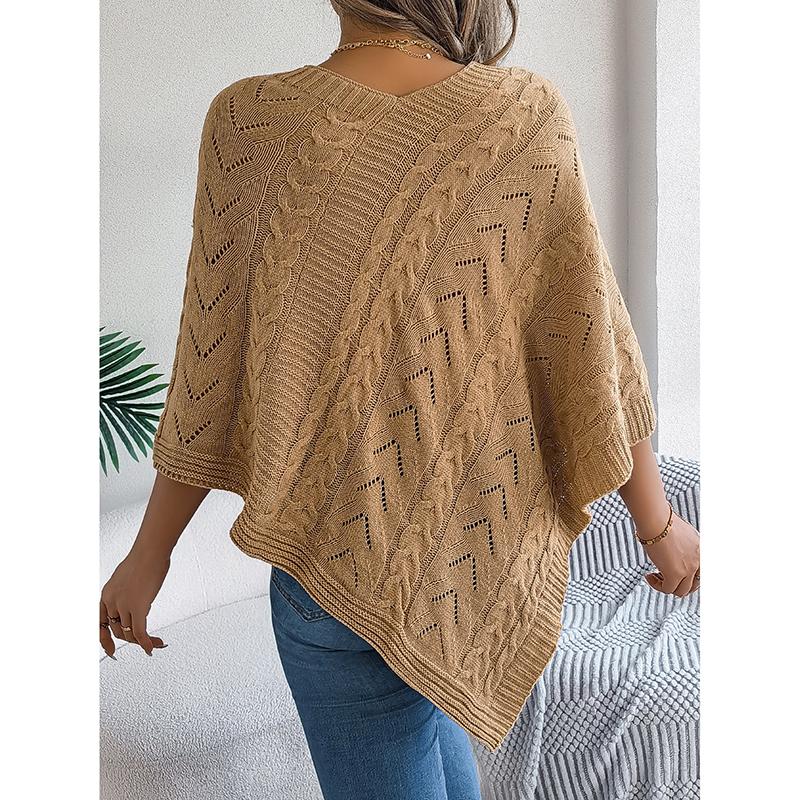 Fashion Women's Knitting Cloak Coat New Autumn And Winter Casual Loose Solid Fried Dough Twists Loose Cloak Sweater Coat