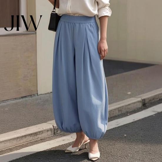 High Waisted Pants Women Wide Leg Barrel Pants, Casual Balloon Relaxed Fit Trousers, Solid Color Pleated Baggy Palazzo