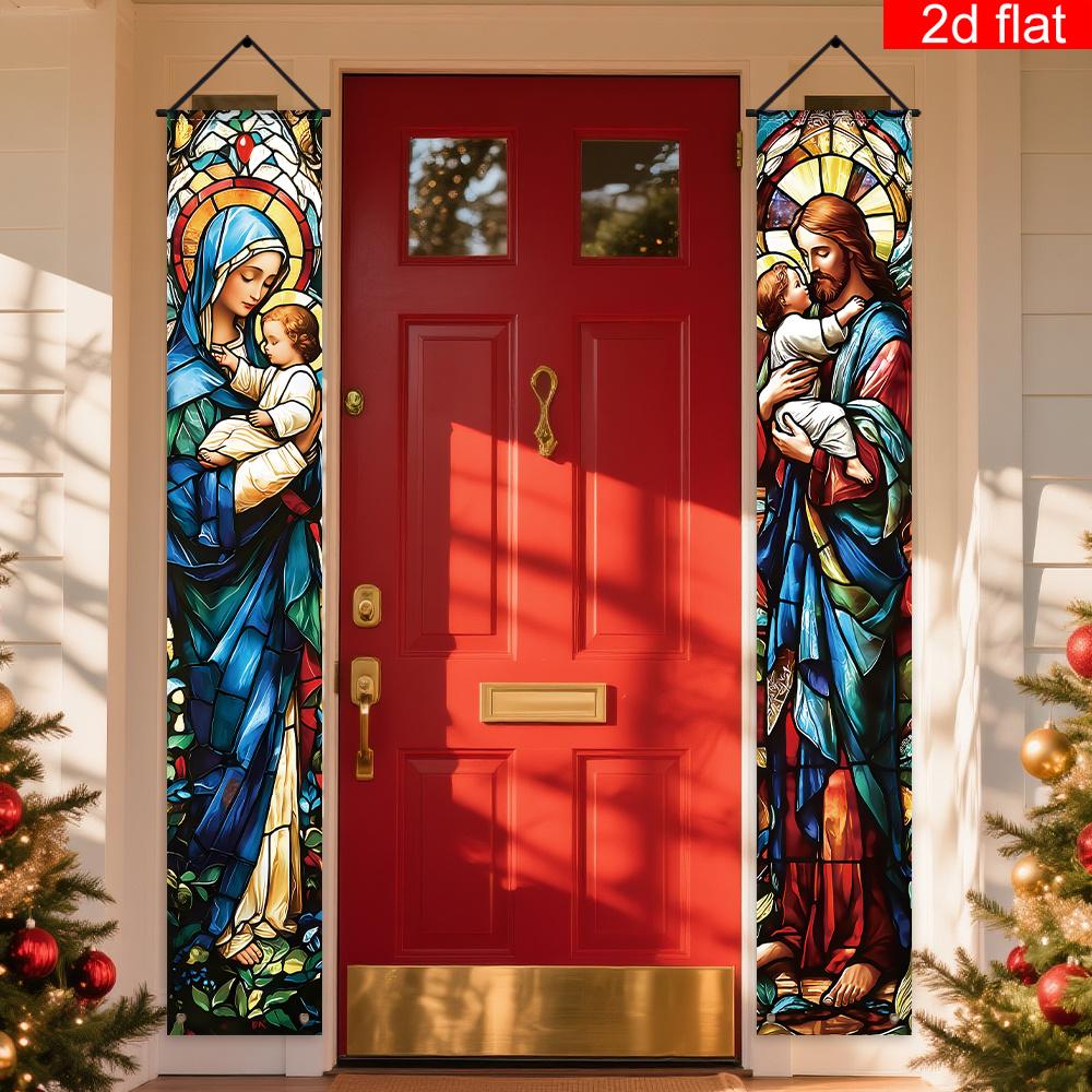 1 Paar 2D Türbanner Jesus Religiöses Thema Partydekoration Festliche Zubehörteile Polyester Couplet-Stoff Feiertags-Fotografie-Requisiten