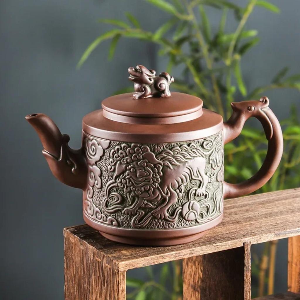 Handmade Purple Sand Kylin Dragon Pot Kung Fu Tea Set with Filter, Exquisite Chinese Traditional Ceramic Teapot, Perfect Gift fo