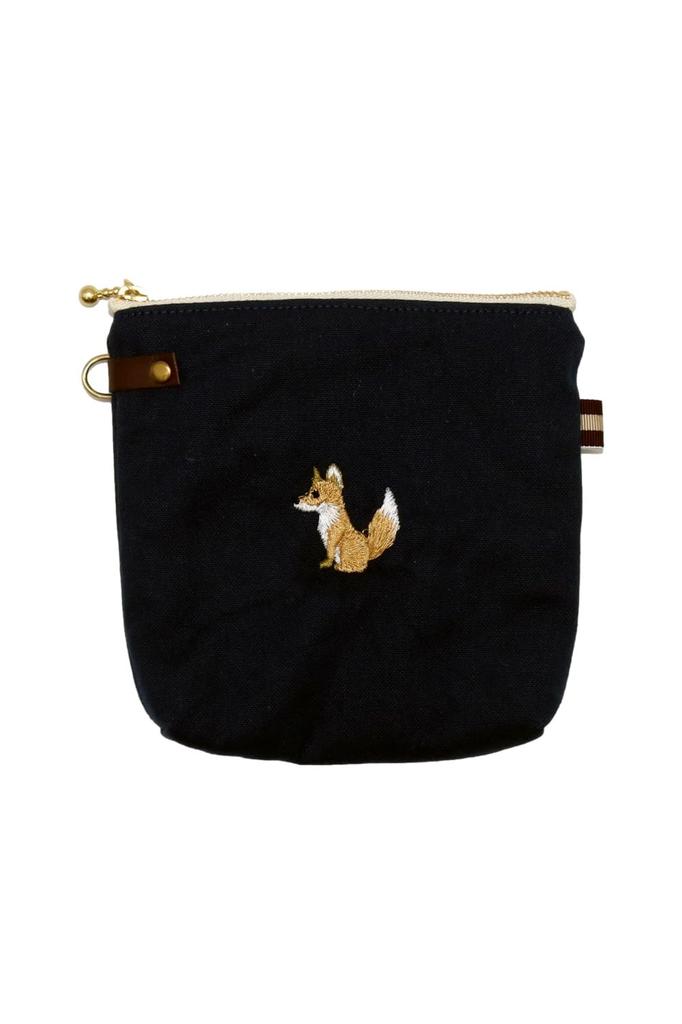 Insulated Mini Snack Candy Embroidered Canvas Fox Pouch, Pouch, Pouch, (navy, Design)