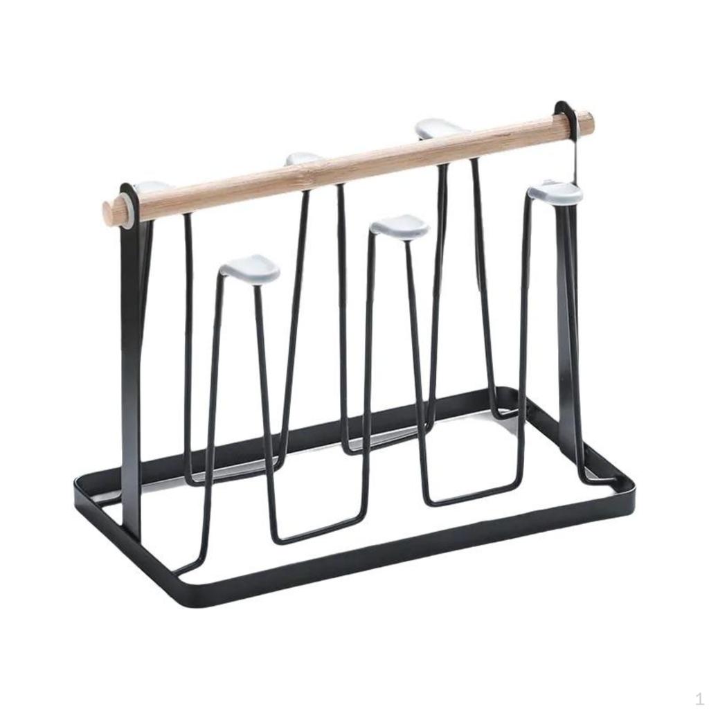 Mug Drying Rack, Glass Drainer Stand, Removable Drain Tray, Kitchen Organizer Black