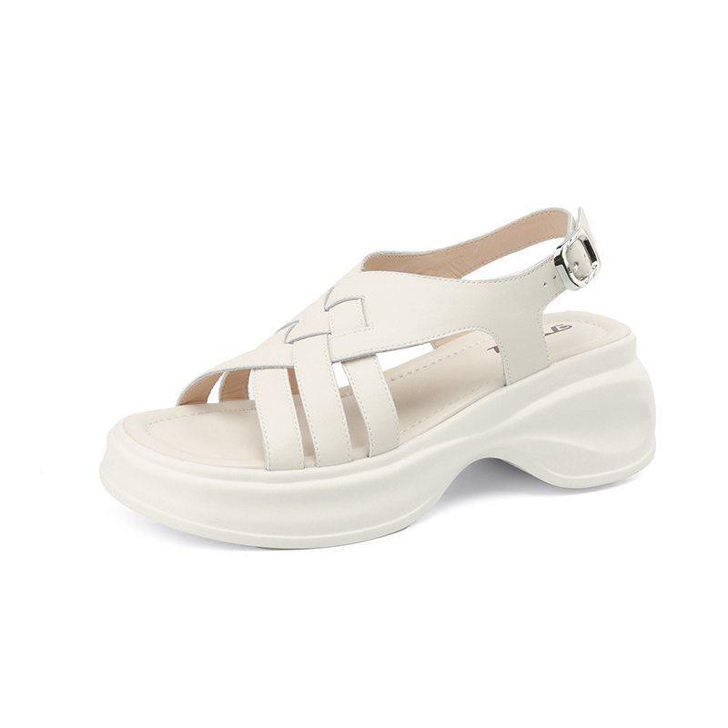 Летние туфли Krazing Pot Cow Skin Peep Toe на толстом высоком каблуке и платформе с пряжкой и плетением Strpas Повседневные водонепроницаемые женские сандалии 34 слоновая кость 6734₽