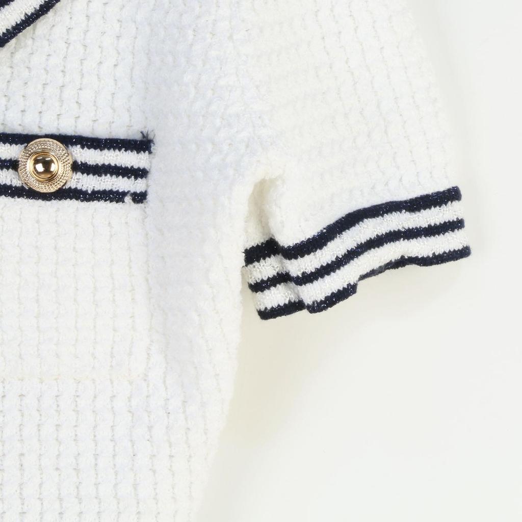 Spring/Summer 2025 Navy Collar Slim Fit Knit Set with A-line Skirt