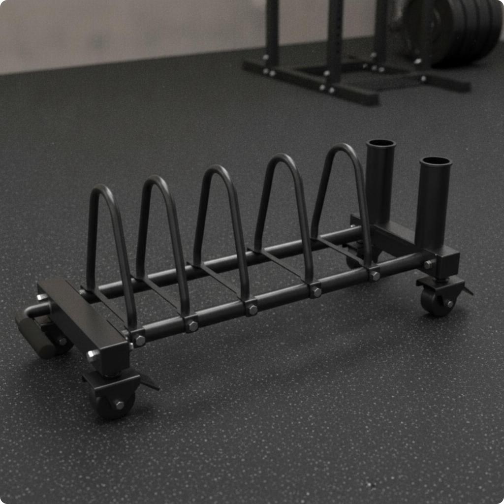 Exercise Disc Storage Rack Caster Wheels Plate Cart Tube Frame Barbell