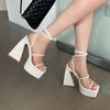 High heels 2025 summer new fashion new fashion thick sexy heel with one word women's sandals